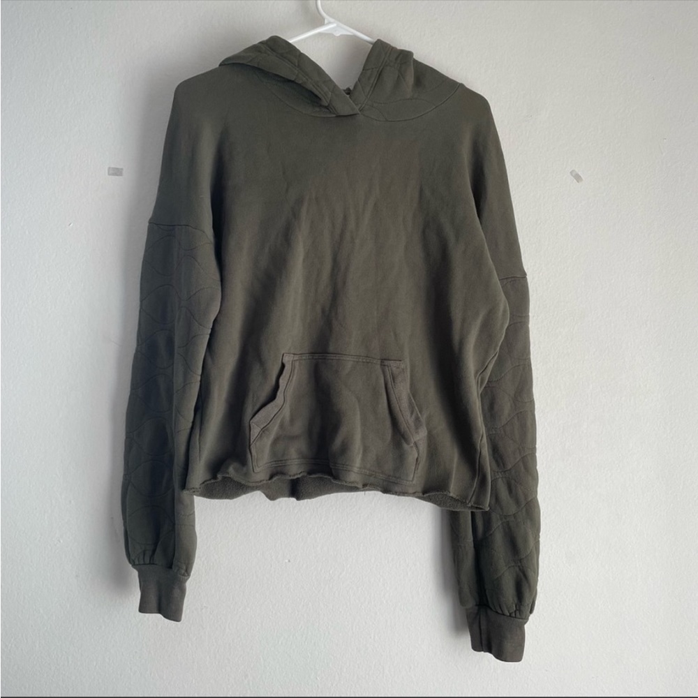 Revolve Nation olive green quilted sleeve cotton hoodie